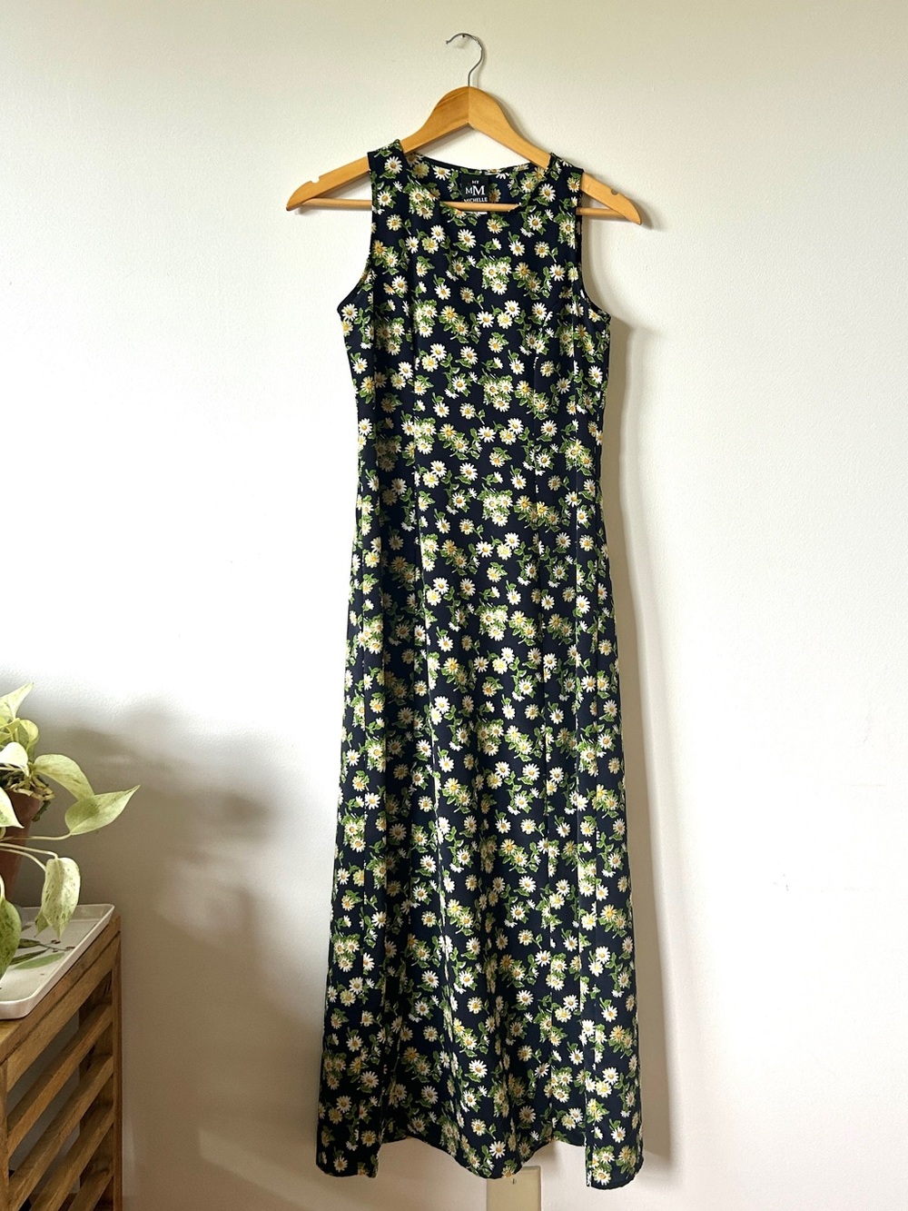 Vintage My Michelle Maxi Floral Dress Navy Blue Green Daisy